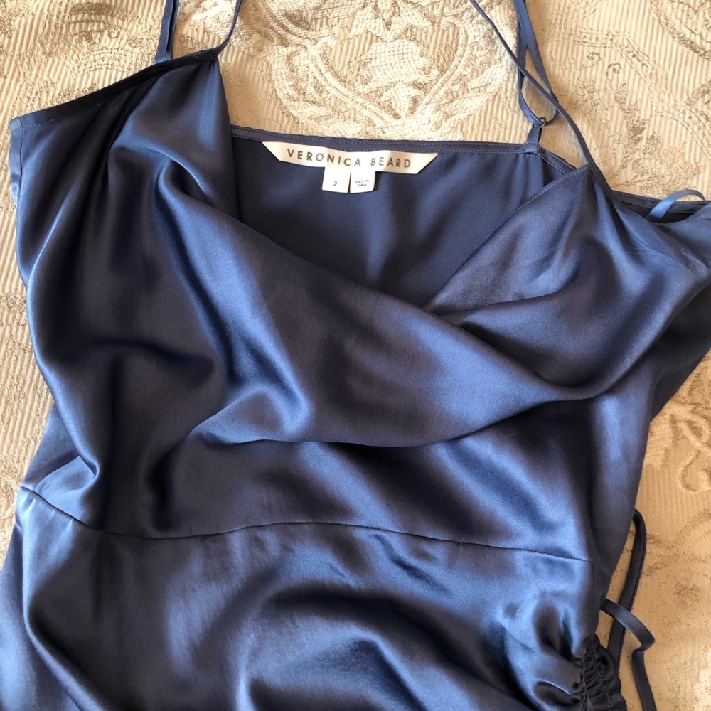VERONICA BEARD Natasha Steel Blue Ruched Slip Dress - Picture 6 of 16